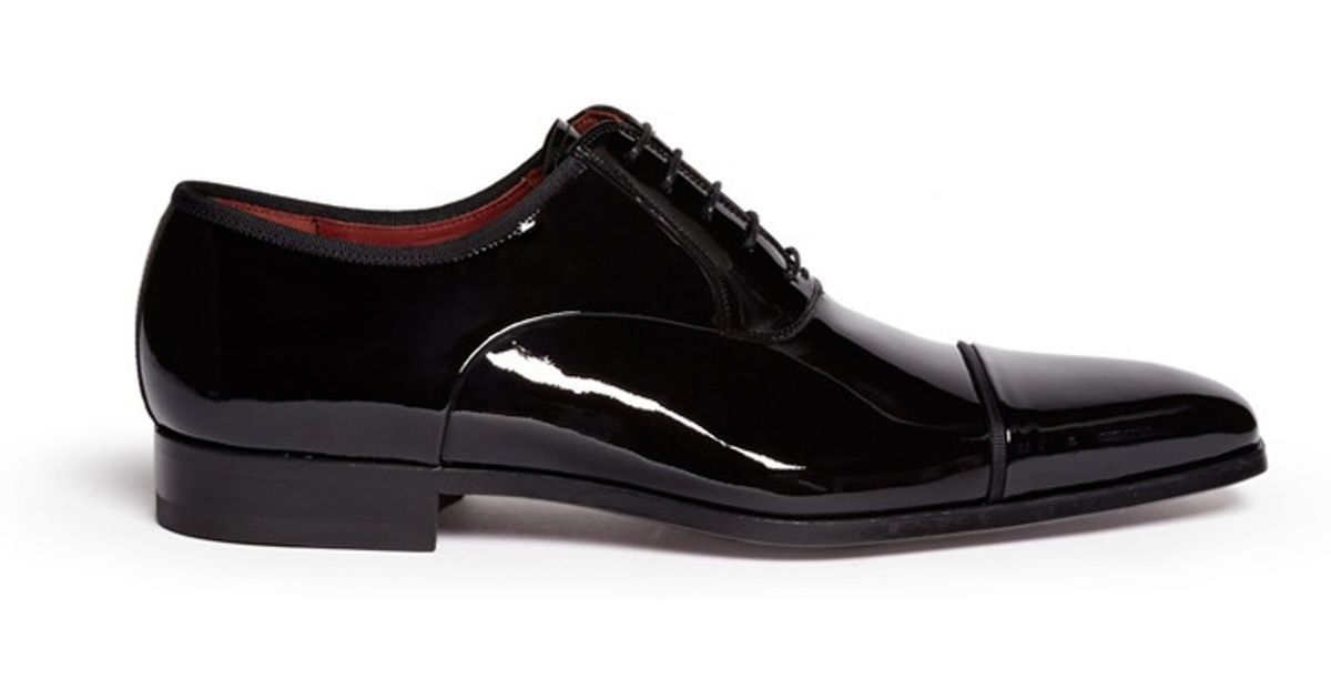 Saks Fifth Avenue Patent Grograin Piping Tuxedo Oxfords in Black for ...