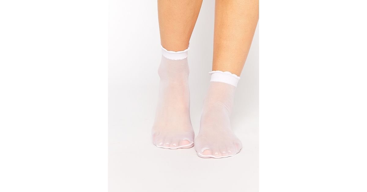 ASOS Sheer Ankle Socks With Scallop Top in White | Lyst