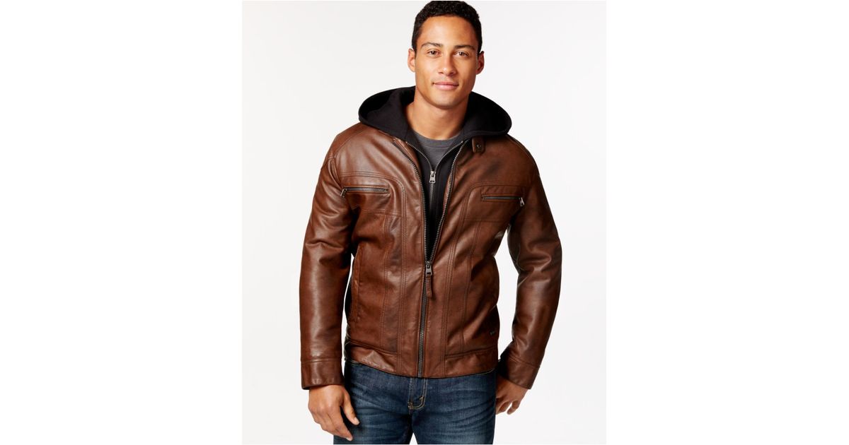Calvin Klein Brown Big Tall Faux Leather Er Hoo For Men