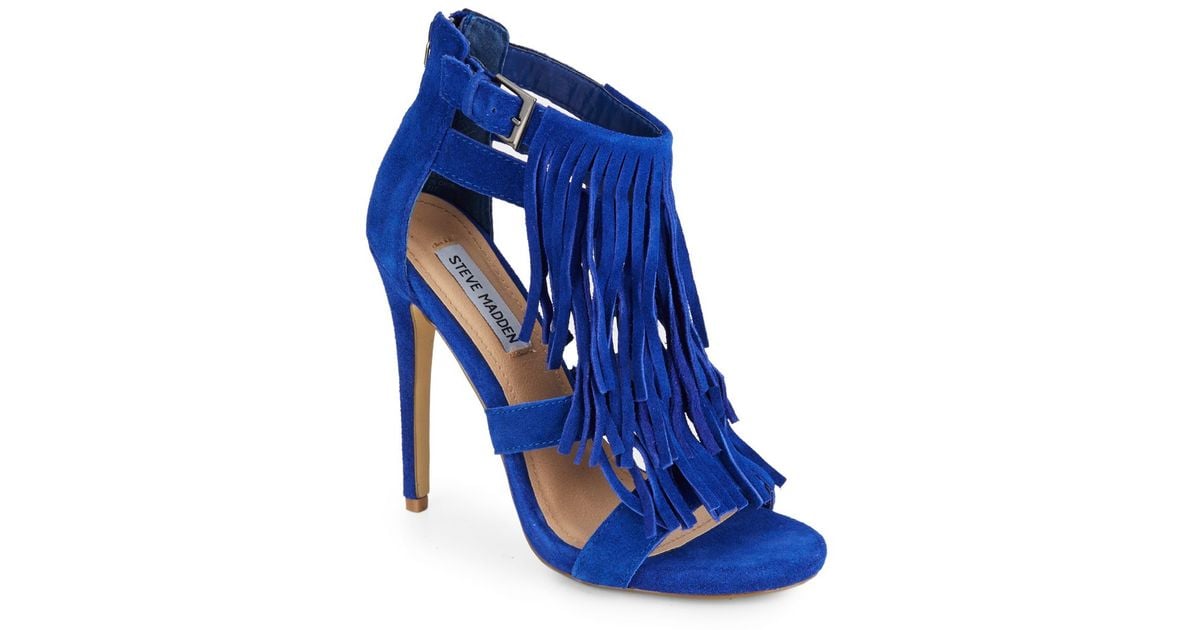 steve madden blue fringe heels