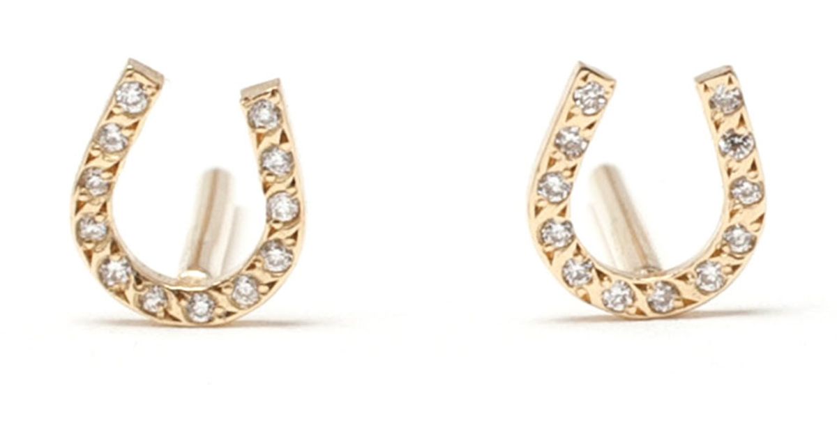 Lyst Ileana Makri 18k Yellow Gold And Diamond Horseshoe Studs In Lyst Ileana Makri 18k Yellow Gold And Diamond Horseshoe Studs In Metallic