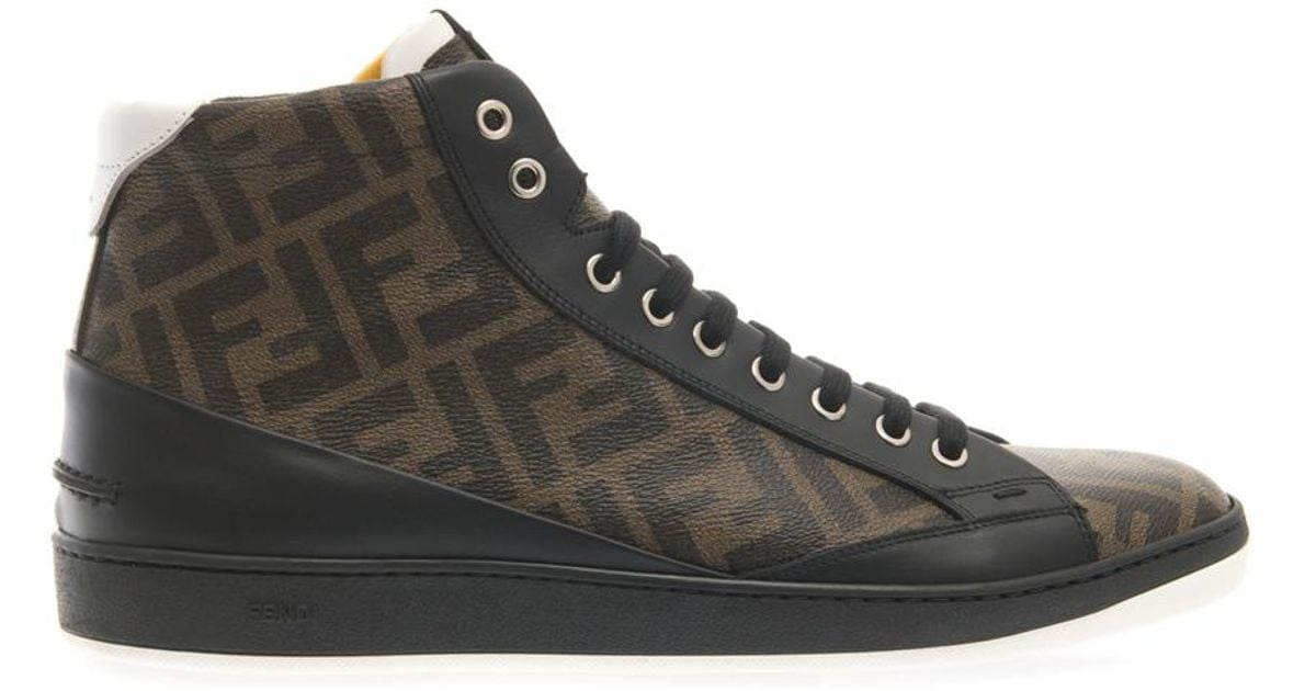 Fendi Wimbledon High-Top Leather Trainers in Brown for Men - Lyst