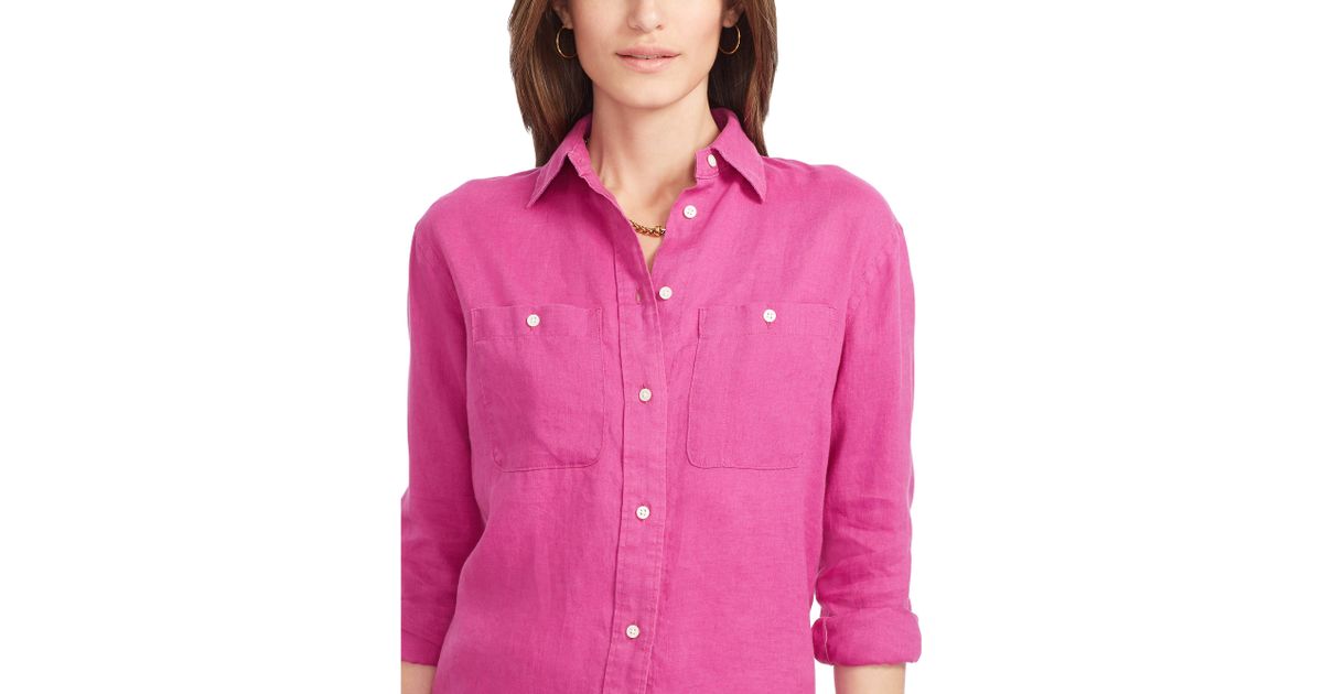 Ralph Lauren Linen Longsleeved Shirt in Pink Lyst