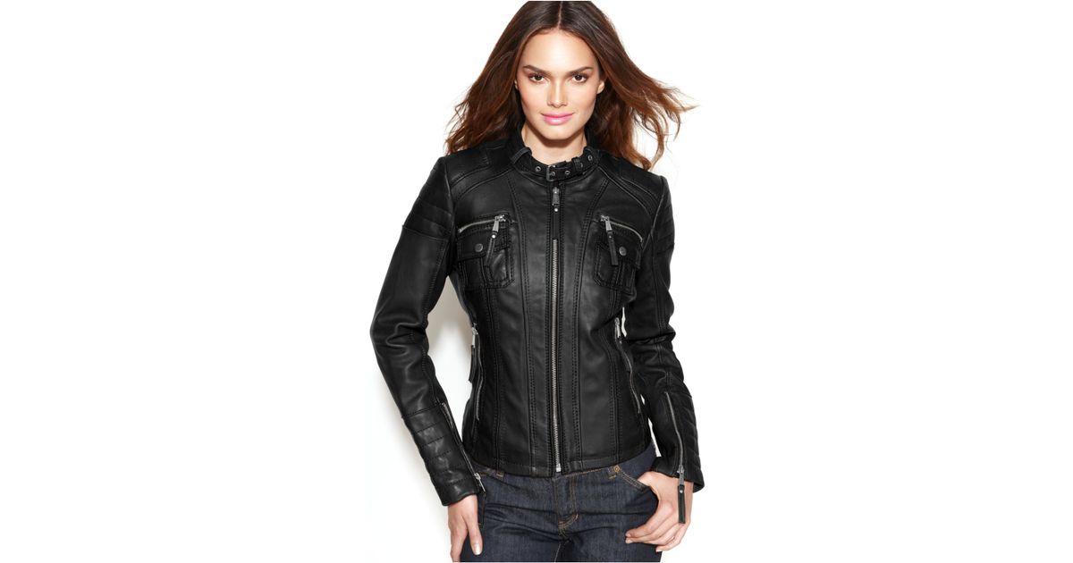 Michael Kors Black Leather Buckle Collar Motorcycle Jacket