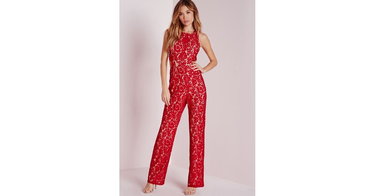 red open back jumpsuit