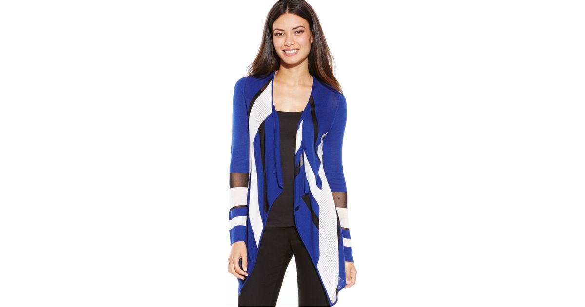 Inc International Concepts Petite Draped Illusion Colorblock Cardigan In White Lyst