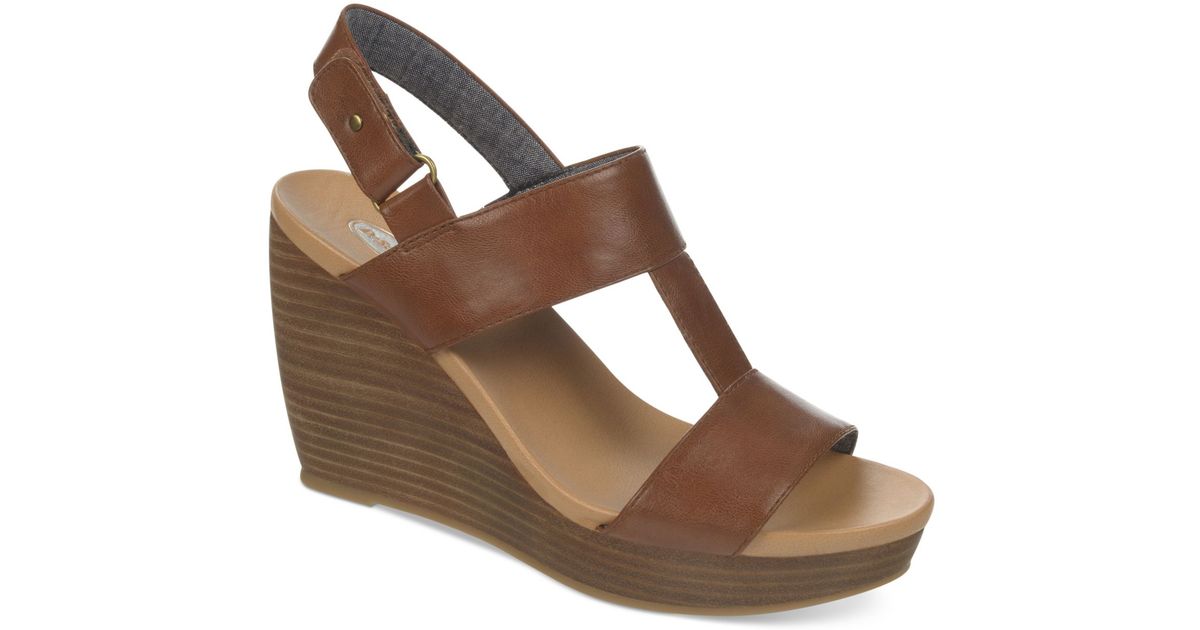 Dr. Scholls Mica Platform Wedge Sandals in Brown | Lyst