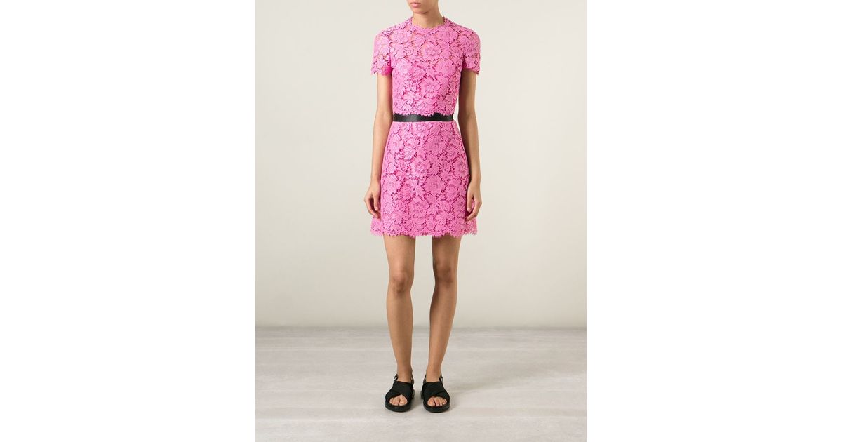 valentino lace dress pink Valentino Pink Lace & Velvet Dress | S-M