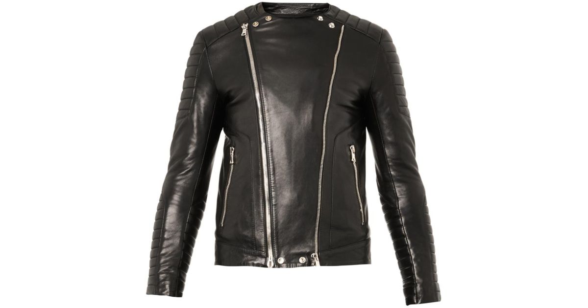 Balmain Classic Leather Biker Jacket in Black for Men | Lyst