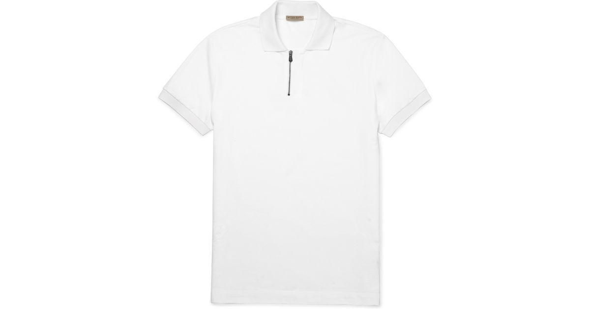 white zip up polo