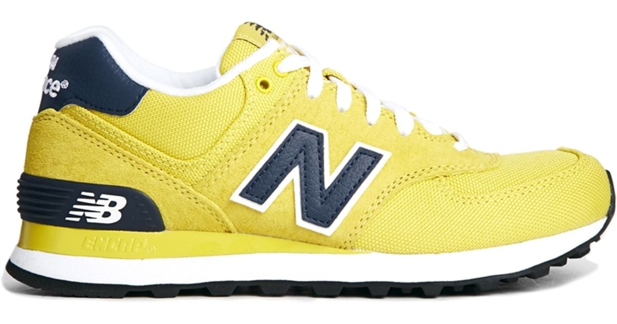 New Balance Yellow Suede and Canvas 574 Trainers - Lyst