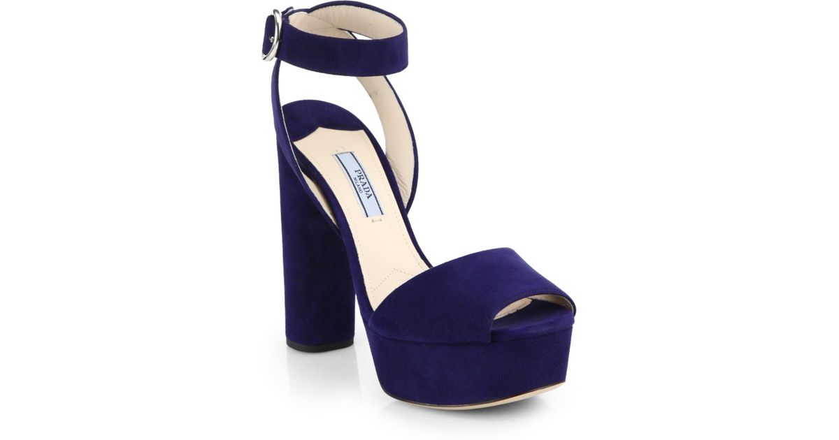 Prada Suede Platform Sandals in Blue | Lyst