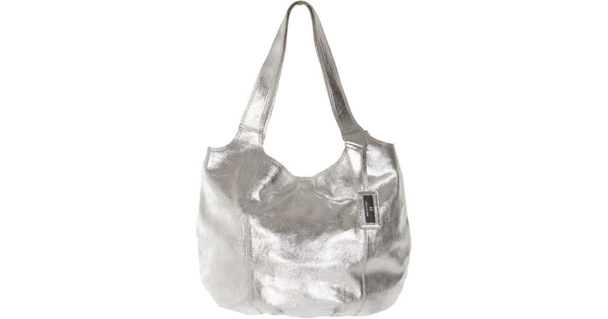 River Island Silver Metallic Leather Slouch Bag | Lyst UK