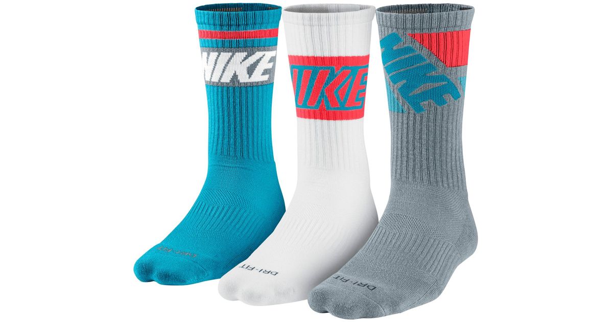 Nike Dri-fit Fly Rise Crew Socks 3-pack in Blue for Men | Lyst