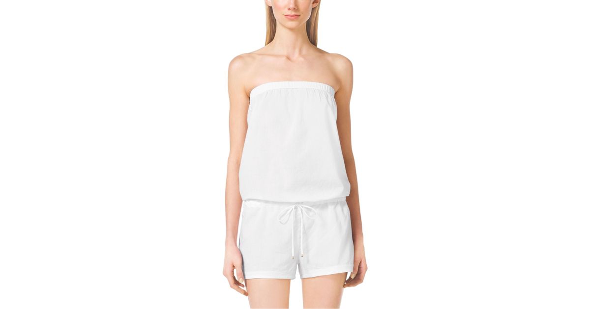 white strapless romper shorts