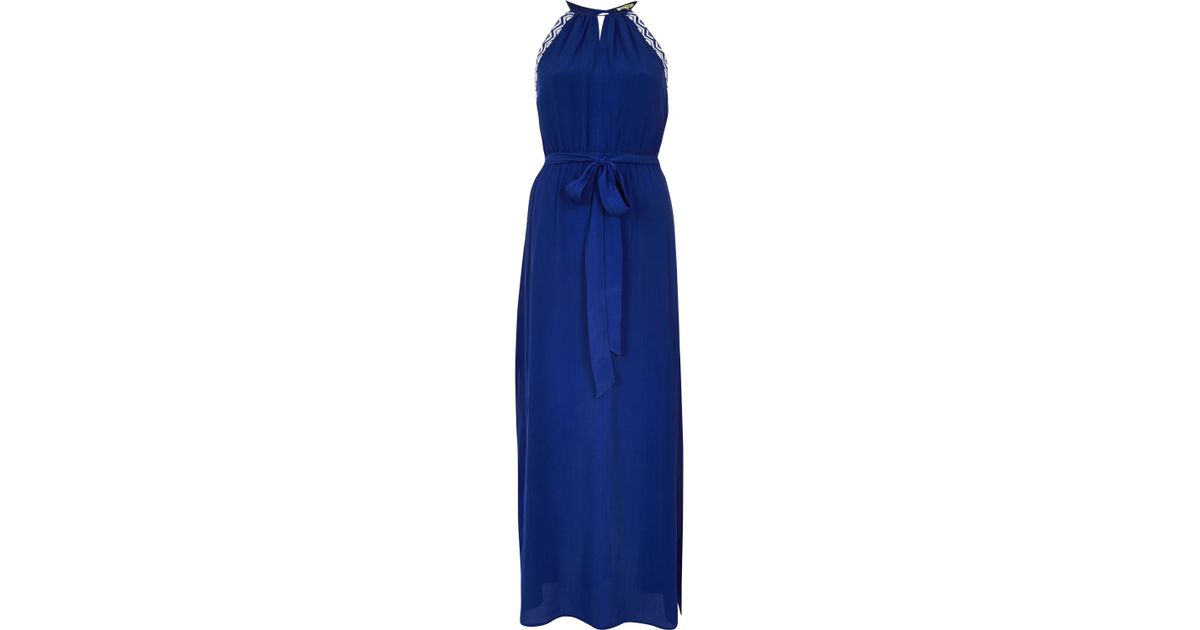 blue embellished maxi dress