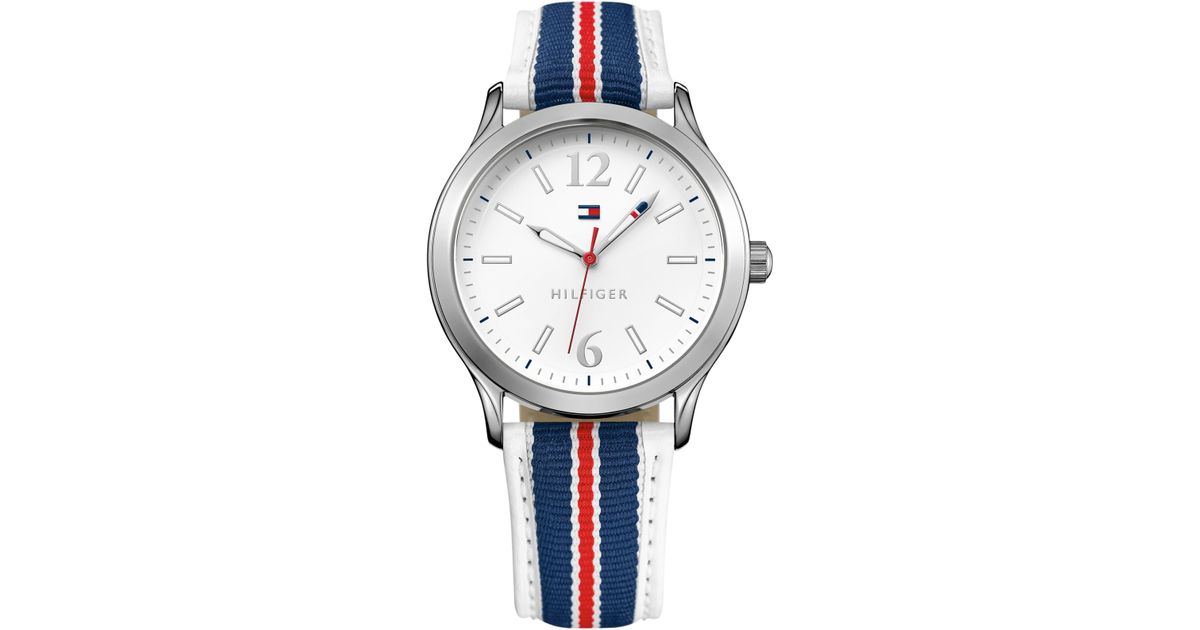 Tommy Hilfiger Women's Navy And Red Grosgrain Strap Watch 38mm 1781558 in  Blue - Lyst