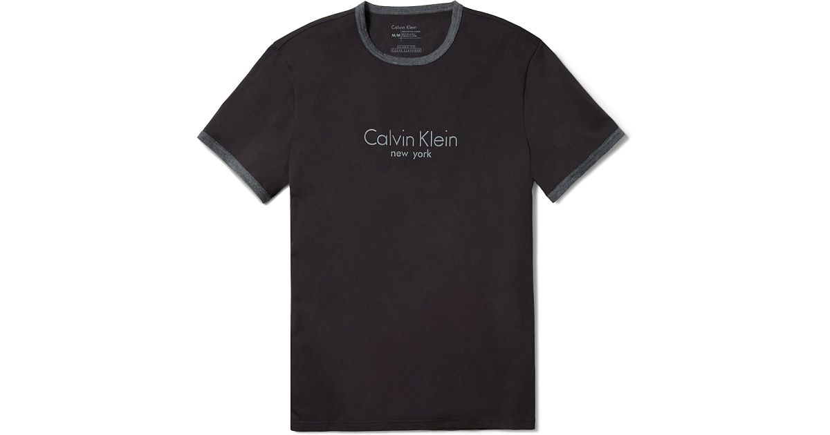 Calvin Klein White Label Classic Fit Logo Ringer T-Shirt in Black 