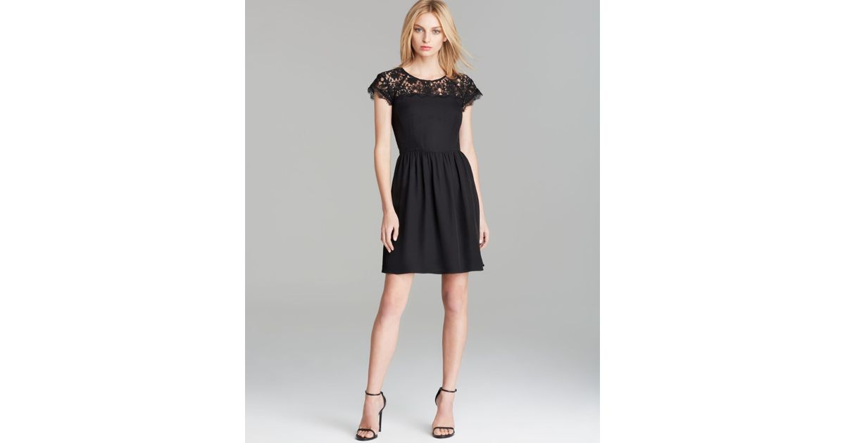 Rebecca Taylor Dress Short Sleeve Lace Yoke In Black Lyst