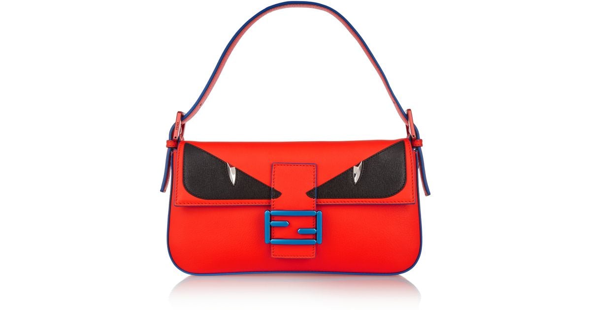 Lyst Fendi Bag Bugs Baguette Leather Shoulder In Orange