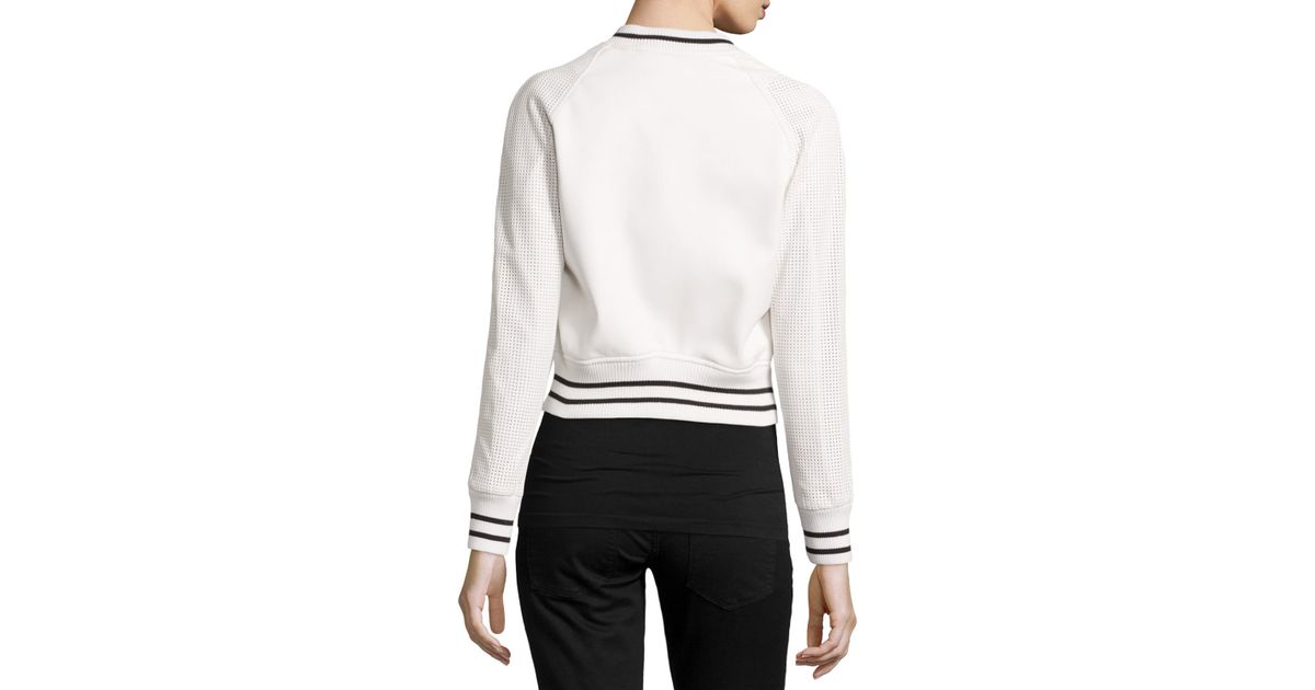 Raison D Etre Faux Leather Long Sleeve Baseball Jacket In White Lyst