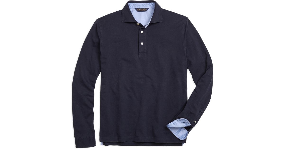 Brooks Brothers Long-sleeve Cotton Linen Polo Shirt in Navy (Blue) for ...