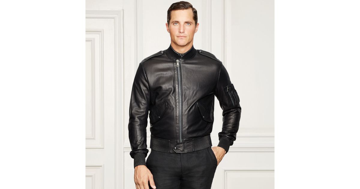  Ralph  Lauren  Purple Label Perforated Leather Bomber in 