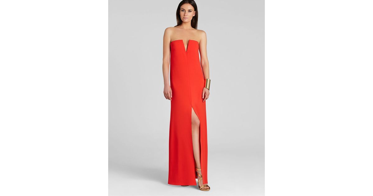 notched v strapless gown bcbg