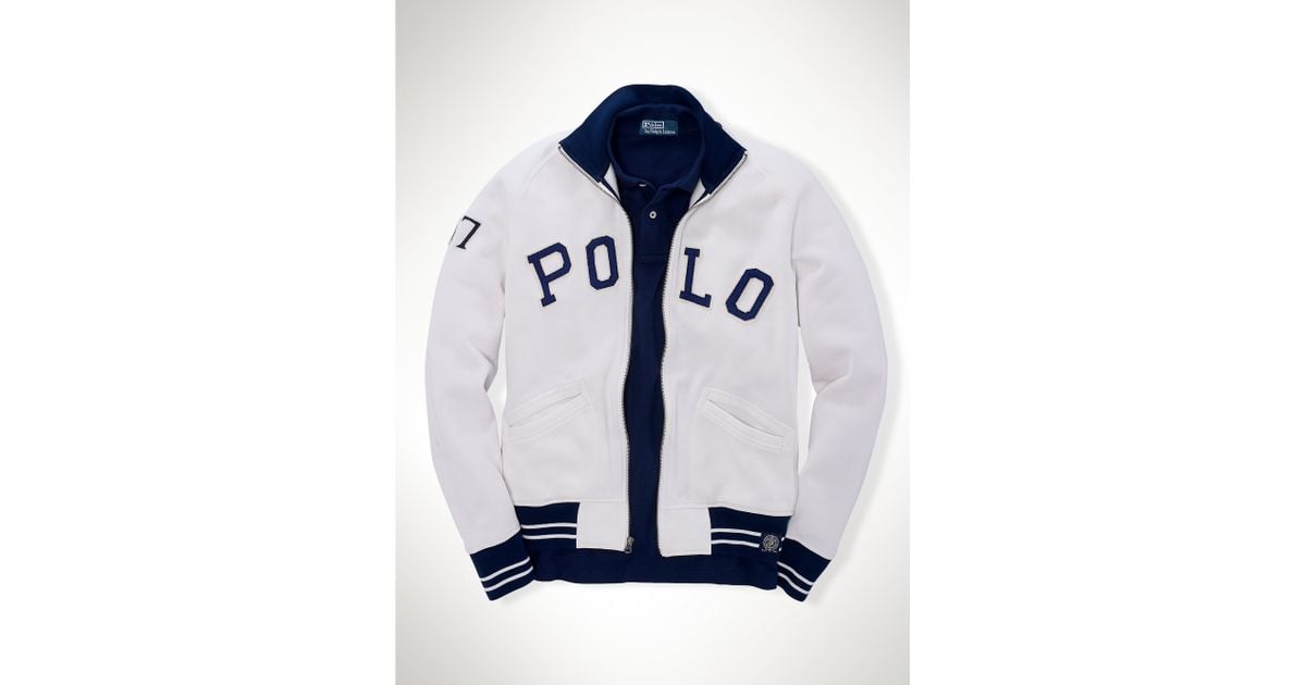 Polo Ralph Lauren Fleece Baseball Jacket in White for Men | Lyst