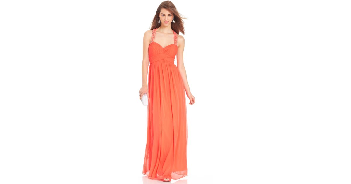 betsy and adam pleated gown