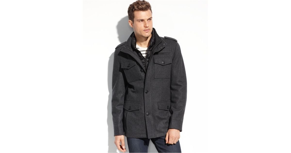 fætter Huddle Lager Guess Coats, Wool-Blend Military Coat With Removable Puffer Bib in Black  for Men | Lyst