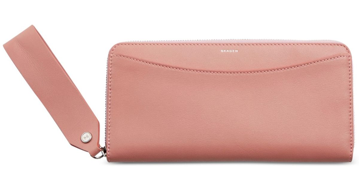 Skagen Leather Denmark Hanne Zip Wallet in Faded Red (Pink) - Lyst