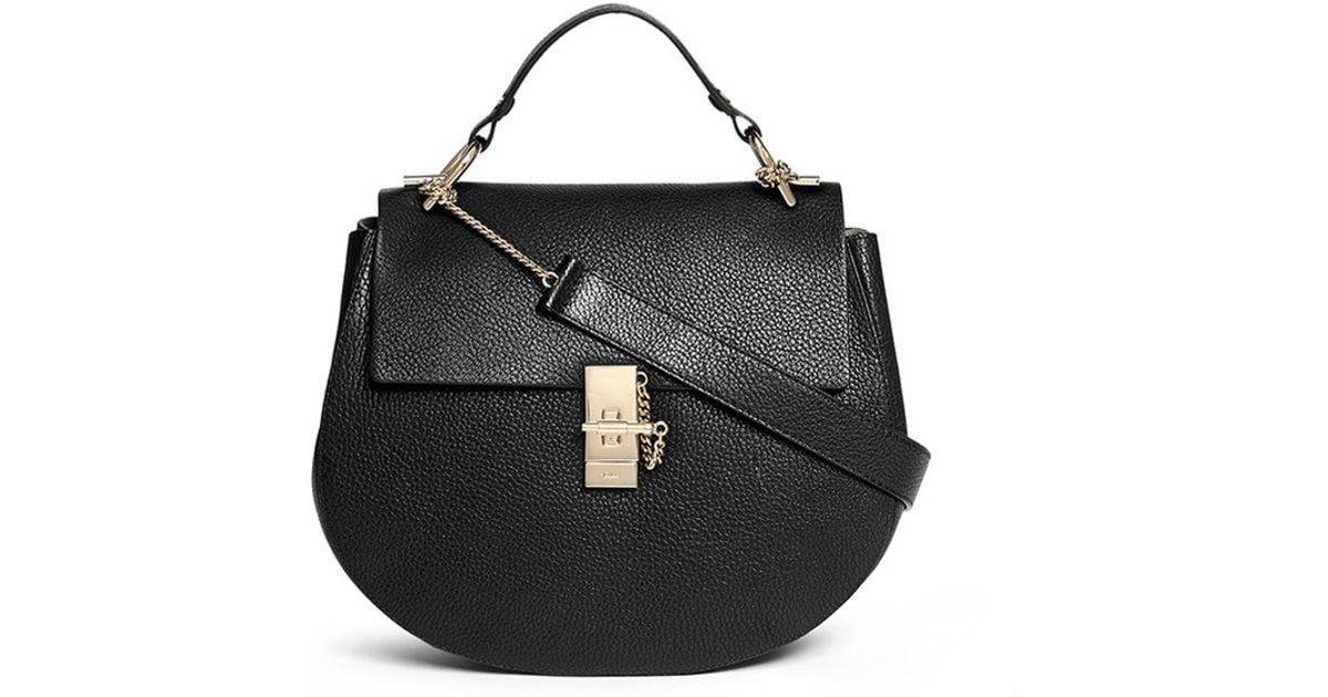 Chlo \u0026#39;drew\u0026#39; Medium Pebbled Leather Shoulder Bag in Black | Lyst