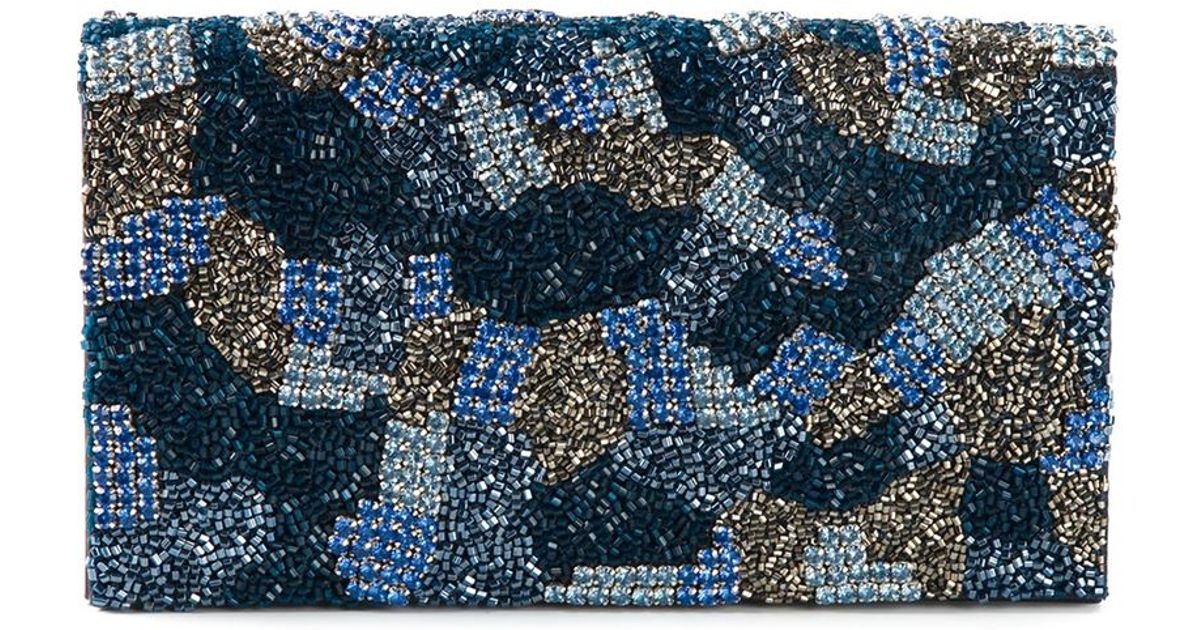 blue beaded clutch