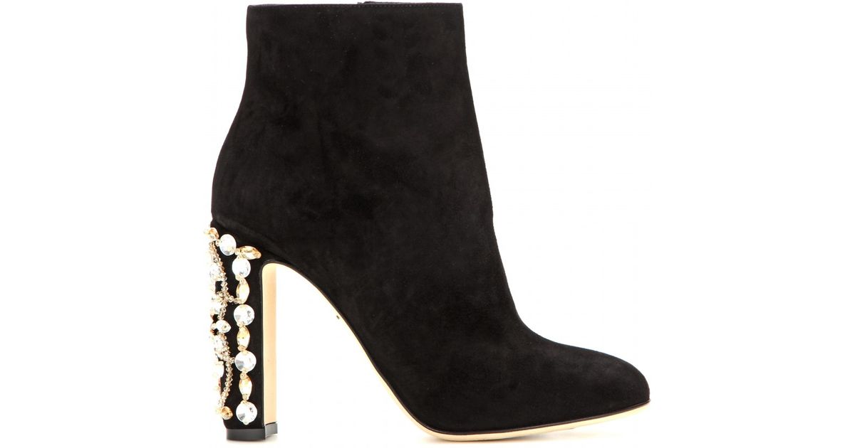 Dolce & Gabbana Suede Ankle Boots With Crystal-embellished Heel in ...