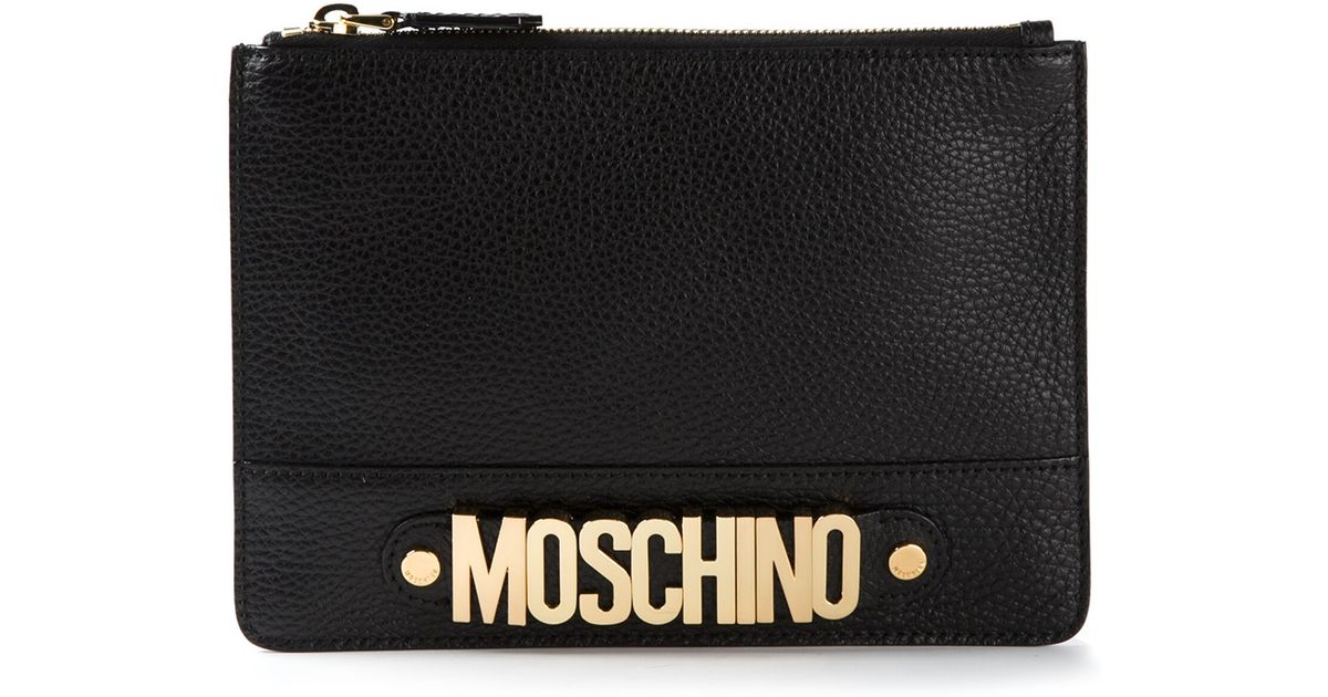 Moschino Logo Clutch in Black - Lyst