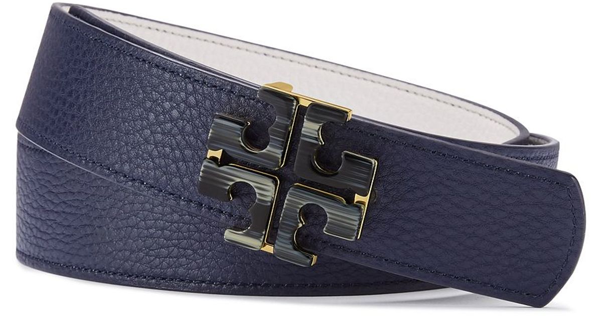 Tory Burch Leather Horn Logo Reversible Belt In Blue Lyst