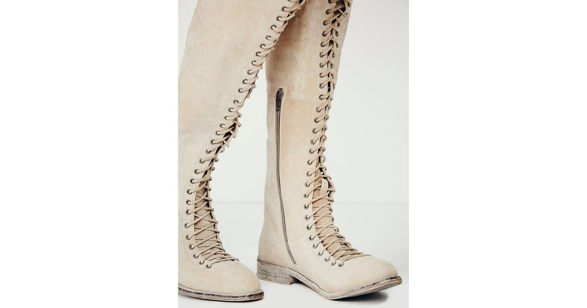 Free People Faryl Robin + Womens Caspian Tall Lace Up Boot in Natural | Lyst