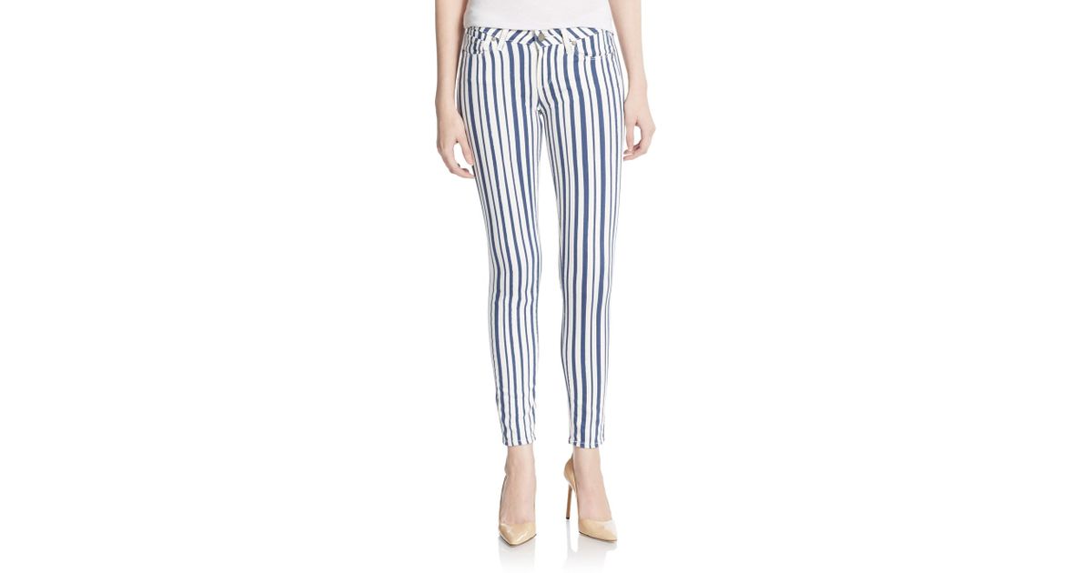 blue and white striped skinny jeans