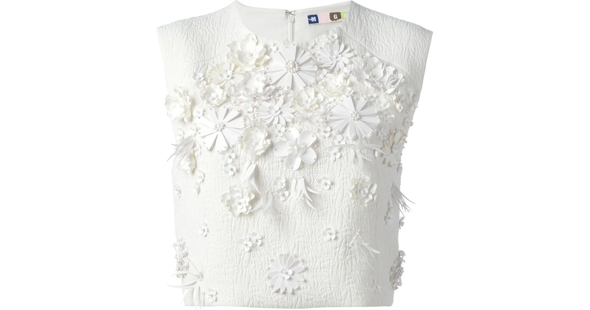 MSGM Floral Appliqué Top in White | Lyst
