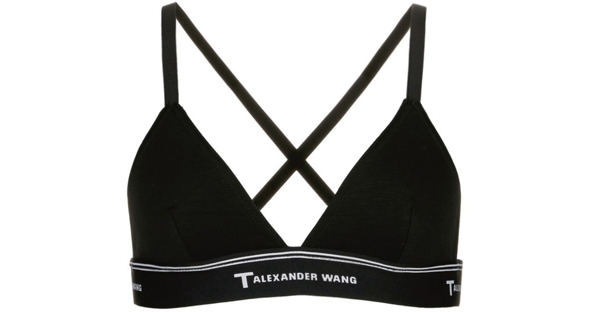 T By Alexander Wang Logo Band Cross Back Triangle Sports Bra In Black Lyst