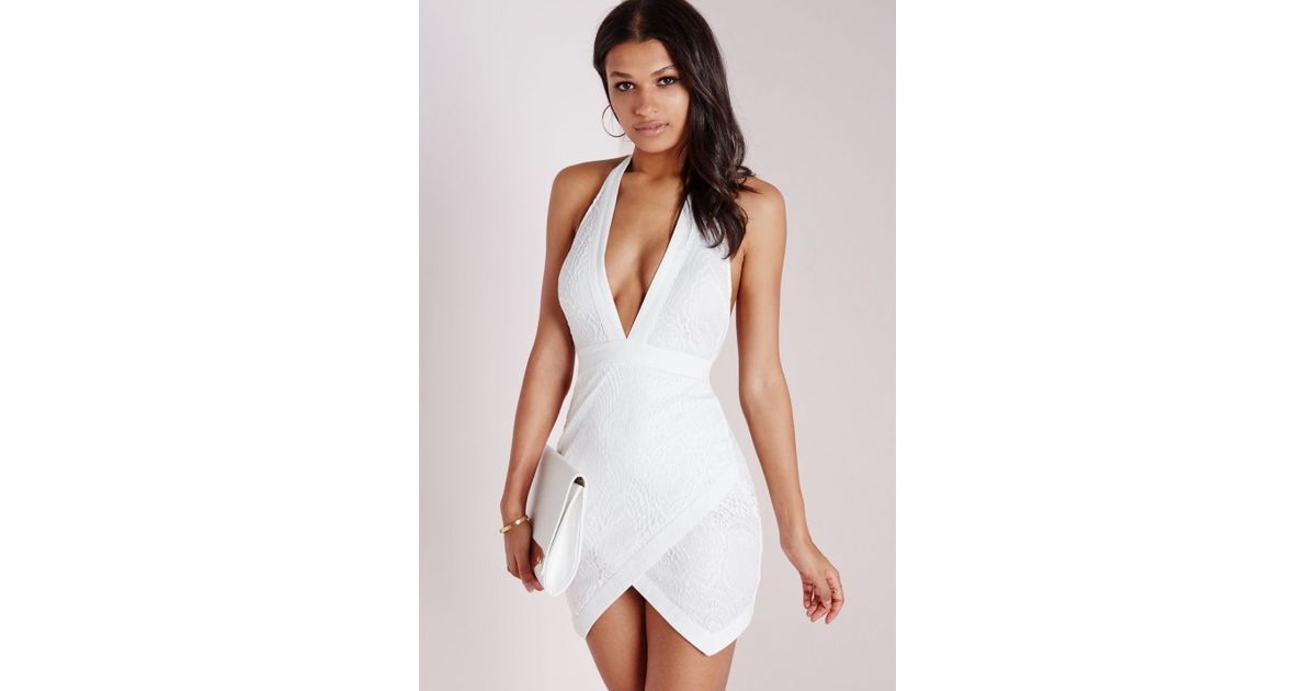 white halter neck bodycon dress