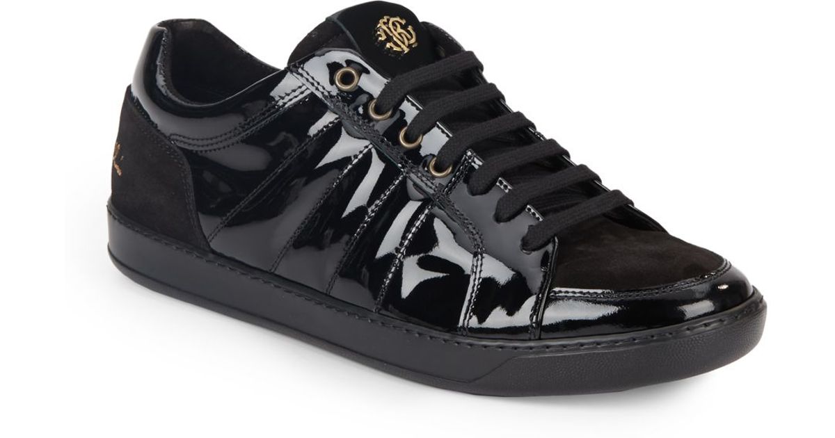 Roberto Cavalli Patent Leather Lace-up Sneakers in Black for Men - Lyst