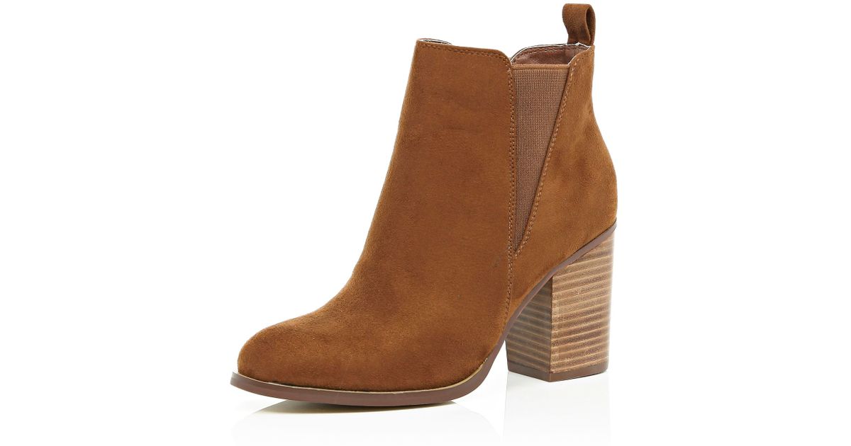 River Island Tan Heeled Chelsea Ankle Boots in Brown | Lyst