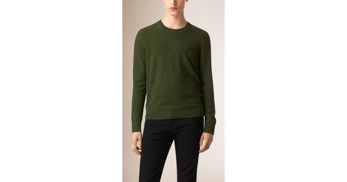 Burberry Crew Neck Cashmere Sweater Olive Green for Men Lyst