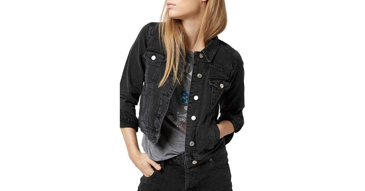 TOPSHOP Tilda Denim Jacket in Washed Black (Metallic) - Lyst