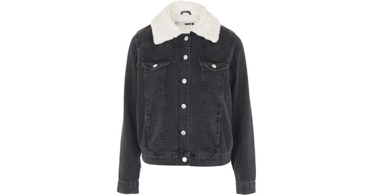 topshop black borg denim jacket