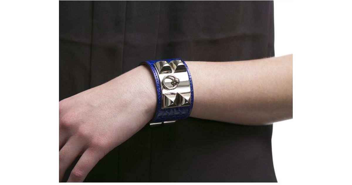 Lyst Hermès Pre Owned Electric Blue Alligator Cdc Bracelet In