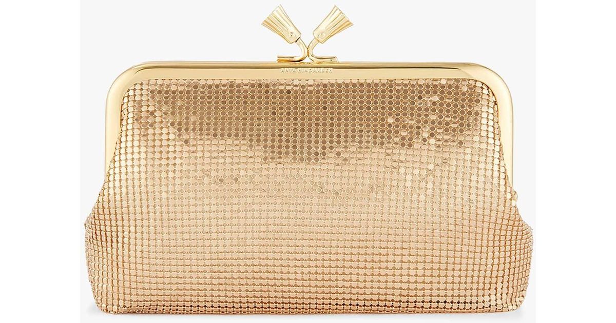 Anya Hindmarch Mesh Maud Gold Tassel Clutch Bag in Natural Lyst