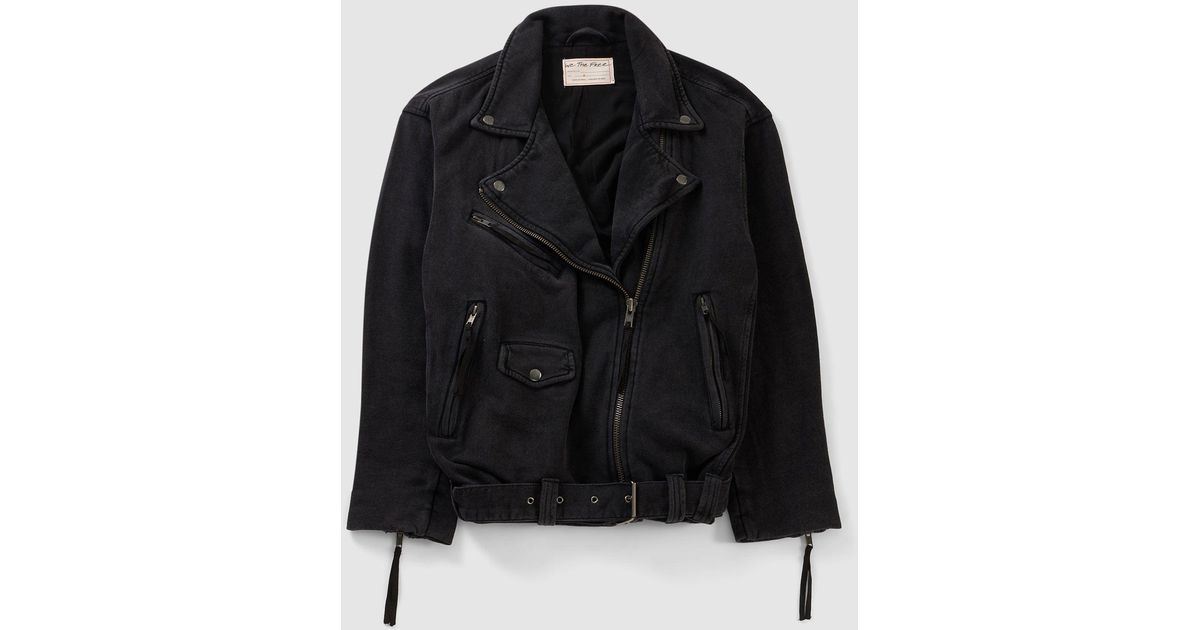 Free People Cotton Rebel Rebel Jersey Moto Jacket in Black Lyst